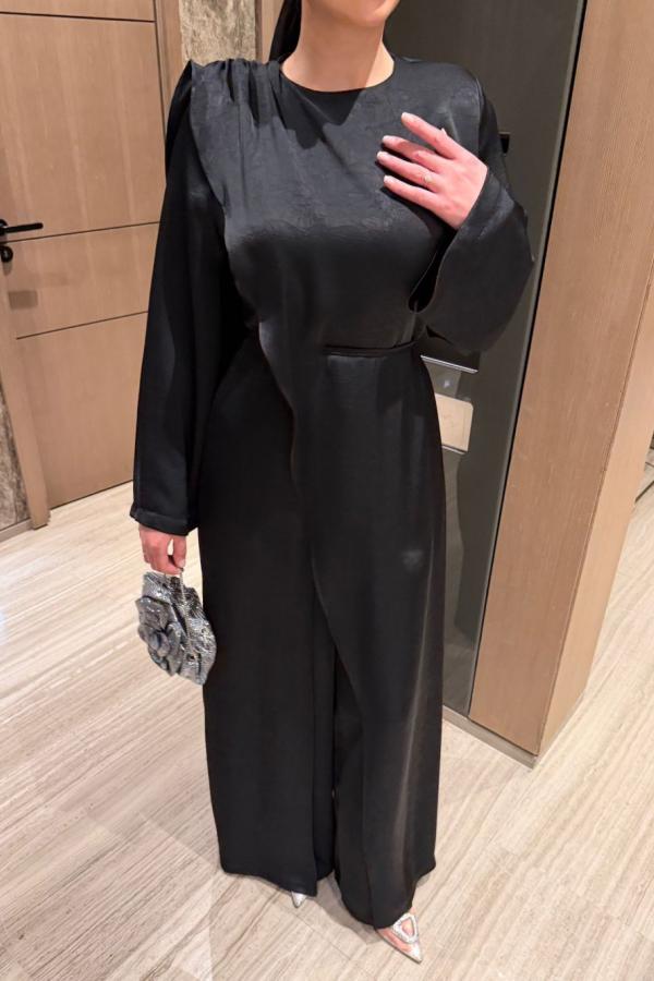 Noir Elegance Abaya - Satin Jumpsuit