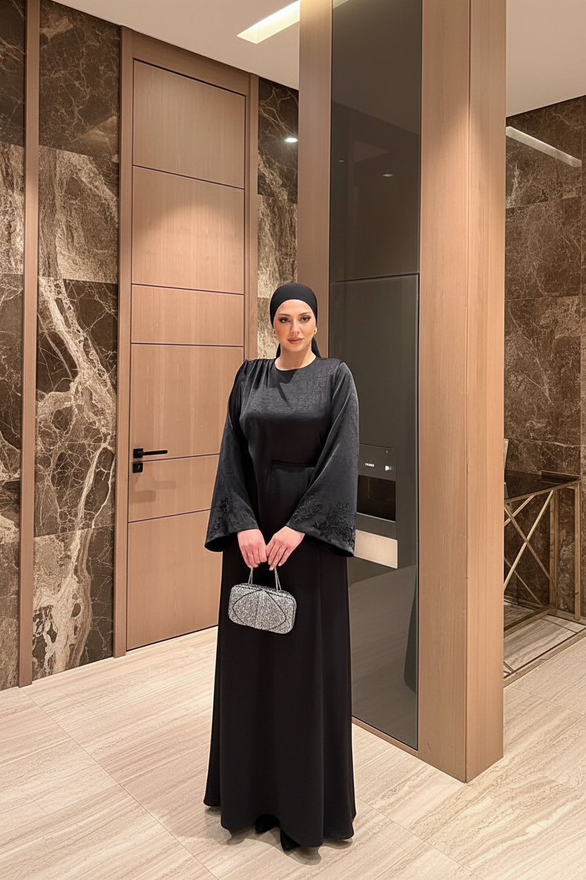Noir Elegance Abaya - Satin Jumpsuit