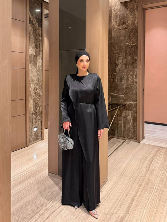 Noir Elegance Abaya - Satin Jumpsuit